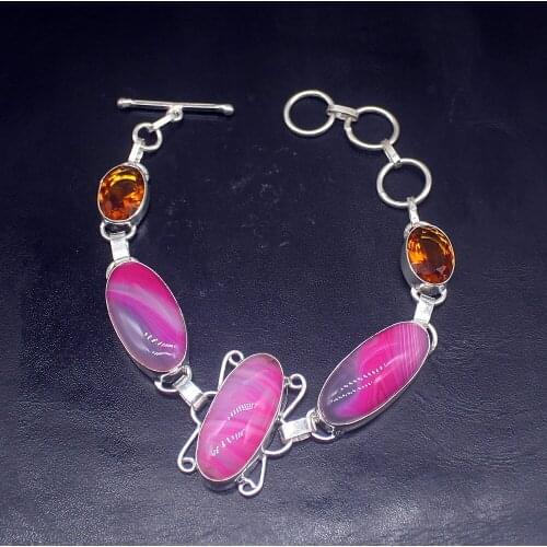 Gemstonefactory Jewelry Big Promotion Single Unique 925 Silver Botswana Agate Honey Topaz Women Charm Bracelet 21cm 20213286