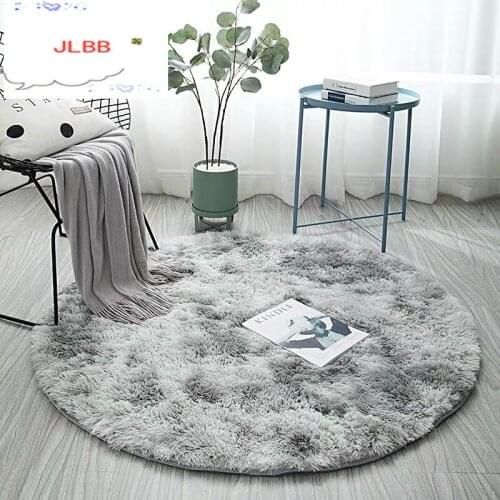 Gradient Solid Carpet Thicker Rugs Non-slip Round Mat Bathroom Area rug for living room Soft Fluffy Child Bedroom Mats 100cm
