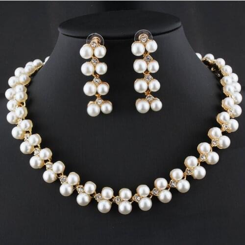 Jiayijiaduo Simple imitation pearl necklace set earrings wedding women wedding jewelry accessories
