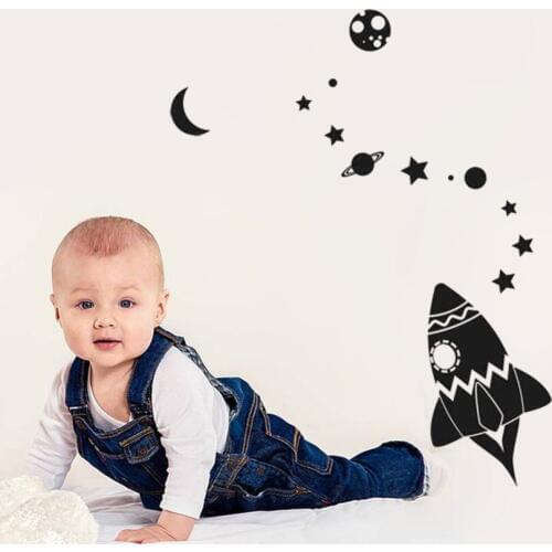 KUCADA Creative Childrens room DIY Art Wall Stickers Home Decoration Vinyl Wallpaper Space rockets JG1666