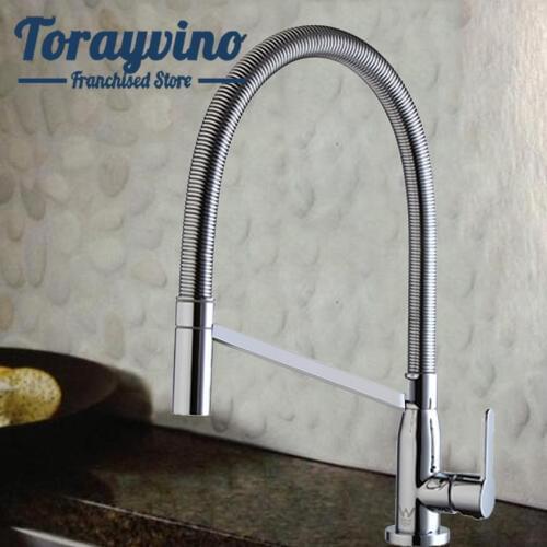 Torayvino Kitchen swivel 360 sink faucet brass polished chrome Solid Brass Pull Out Down Kitchen Faucet hot & cold Mixer taps