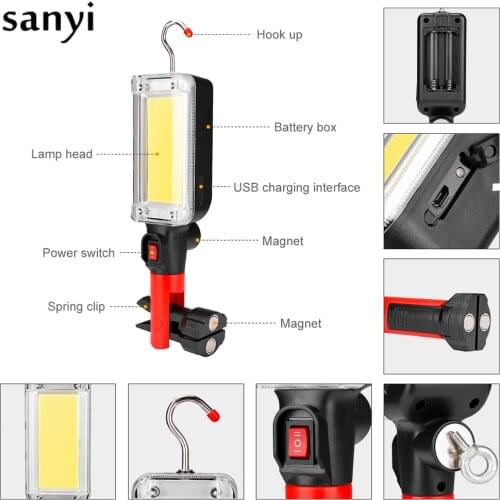 Magnetic Working Light COB LED Flashlight USB Charging Portable Hook Lamp for Camping Climbing Hunting Car Repairing Torch
