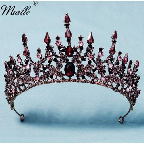 Miallo Vintage Purple Crystal Crown Rose Gold Tiaras and Crowns for Women Hair Accessories Party Hair Jewelry Headpiece Gift