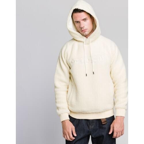 Mens Lamb Wool Hooded Sweatshirt Street Trend Polar Fleece Embroidered Hoodies Couple Kangaroo Pocket Long Sleeve Pullover