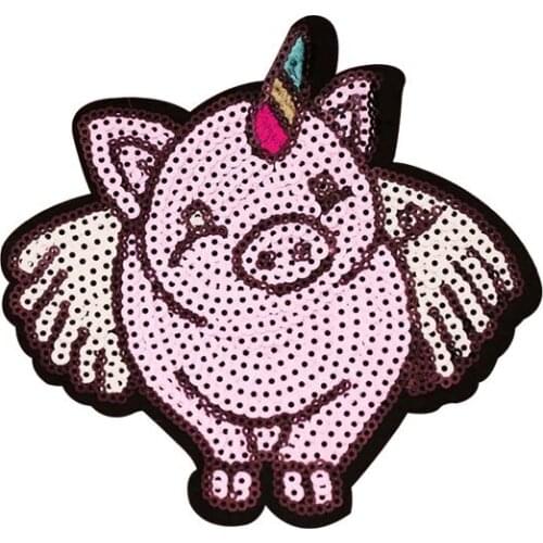 Pink Pig Sequin Patch Iron on Patches for Clothing T-shirt Sewing on Applique Stickers for Clothes DIY Animal Sequined Badges
