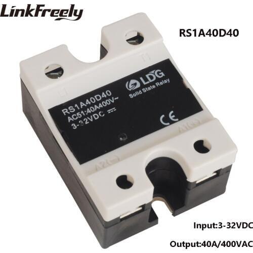 RS1A40D40 Single Phase Triac SSR Relay 40A,3V 5V 12V 24V 32V DC Input Output 400VAC,DC AC Industrial Voltage Relay Switch Board