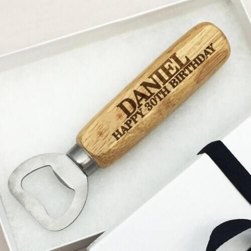 Personalized happy birthday Bottle Opener Christmas Gifts, custom Engraved wedding Wood Custom Bottle Opener with package box