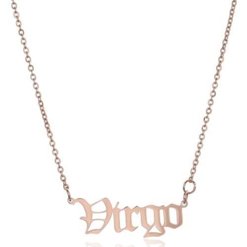 Rose Gold Color Zodiac Sign Necklace Choker Constellation Stainless Steel Necklace For Women Aquarius Pisces Taurus Collier