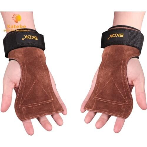 Adjustable Wrist Support Grips Leather Palm Protectors Hand Guards Weight Lifting Barbell Fitness Grips Glove Pull up Anti-slip