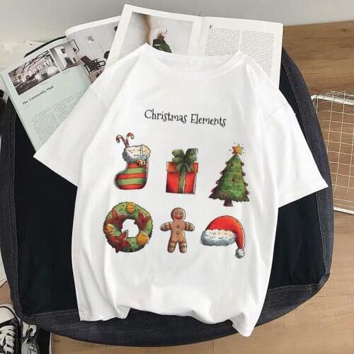 Christmas Elements Merry Christmas Graphic Print T-shirt Women Ullzang Tshirt Harajuku Short Sleeve Tops Girls T Shirt