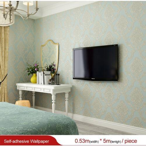 Self Adhesive European Living Room Embossed Textured Wallpaper Rolls 3D Wall Paper Home Decor Background Damask Classic Florals