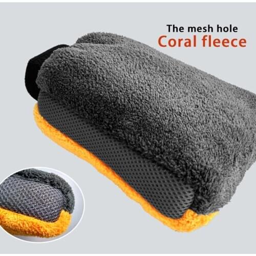 Mesh Fabric Car Wash Glove Do Not Hurt Paint Waterproof Double-Sided Coral Fleece Large Housekeeping Cleaning Glove