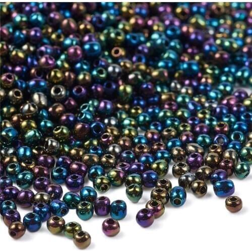 11/0 Electroplated Glass Seed Beads Iris Round for DIY Jewelry Making Accessories Findings 2x1.5mm Hole: 0.3mm about 3300pcs/50g