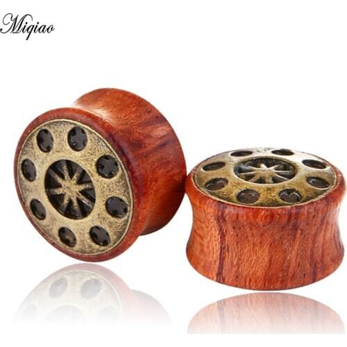 Miqiao 2pc Vintage Natural Brown Wood Ear Tunnel Plugs Stretcher Gauges ForWomen and Men Ear Gauges Expander 8-20mm