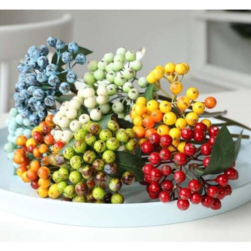 1 Bunch Mini Foam Berry Branch Artificial Flowers For Home Red White Berries Cherry Fake Flower Christmas Wedding Decoration