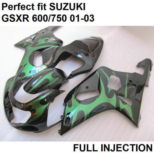 High quality ABS fairings for Suzuki GSXR600 01 02 03 green black injection mold fairing kit GSXR750 2001 2002 2003 LV74
