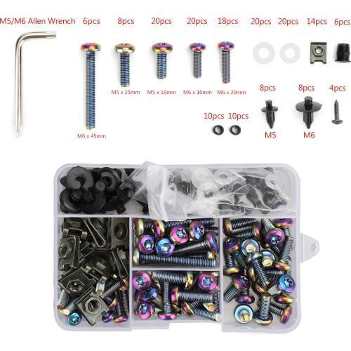 Artudatech 173PCS Universal Burnt Titanium M5 M6 Fastener Clips Bolts Windscreen Fairing Screw Kit For Honda For Kawasaki Motor