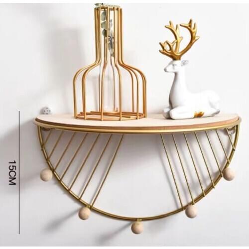 Iron Wood Floating Shelves Semicircle Decorative Storage Rack Display for