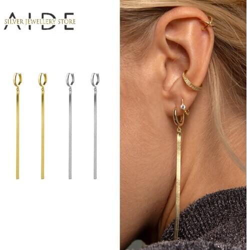 AIDE Luxurious Flat Long Snake Chain Dangle Earrings For Women Fashion 925 Sterling Silver Drop Earrings Fine Jewelry Pendientes