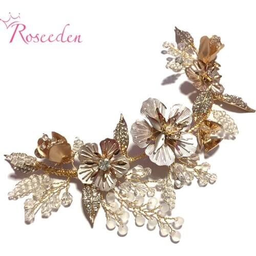Golden Leaves Wedding Hairpiece Accessories Fashion Crystal Flower Bridal Hair Combs RE3631