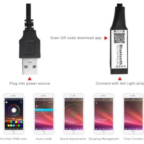 16 million rgb color Black USB connector smart RGB Bluetooth timer for 5V 3528 5050 RGB strip LED controller