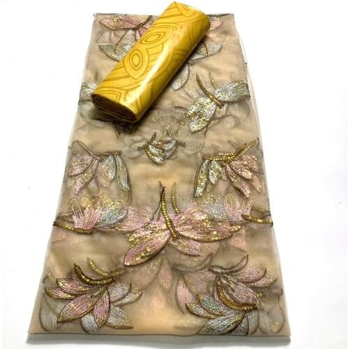 2.5 +2.5 Yards New African Lace Fabric 2021 High Quality Embroidered Sequin Nigerian France Tulle Bazin Riche for Wedding Dress