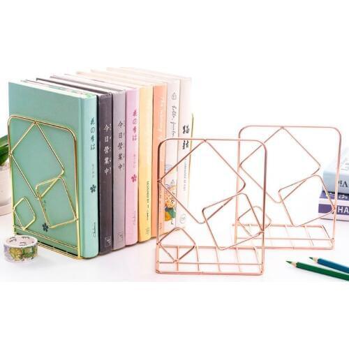 2pcs Square Metal Desktop Bookends Book Ends Support Stand Holder Shelf Bookrack PXPA