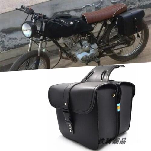2pcs Motorcycle Saddle Bags Black PU Leather Tool Luggage Tail Bag Rivet Decoration Quick Release Buckle Pannier for Motorbike
