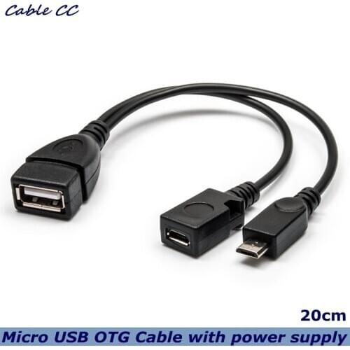 20cm 2 in 1 OTG Micro USB host power Y splitter USB adapter for Micro 5-pin male and female cable Micro power supply