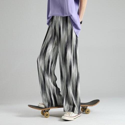 2021 Thin Casual Pants Men Fashion Gray Black White Wide-leg Pants Men Streetwear Loose Breathable Ice Silk Pants Mens Trousers