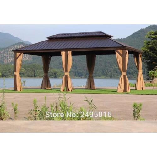 3.65x6m steel Hardtop Aluminum Permanent Gazebo with 2 Layers Sidewalls all-weather for garden patio outdoor