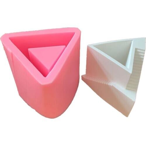 3D Triangle Small Stairs Shaped Succulent Plant Vase Mould Concrete flower pot Silicone Mold Making Craft Decorating