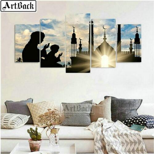 5 fights painting mosque castle 5d diy diamond painting islamic full square 3d diamond embroidery muslim Ramadan gift