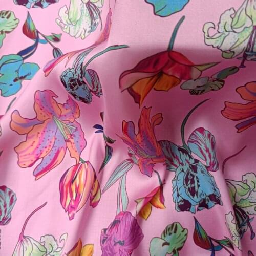 Polyester satin dress fabric flower floral pattern colorful flowers custom pink printed cloth thin patchwork z10