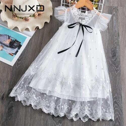 Lace White Dress for Girls Wedding Party Tutu Dresses Voile One-piece Casual Holiday Girls Clothes 3 4 5 6 7 8 Year Baby Kids