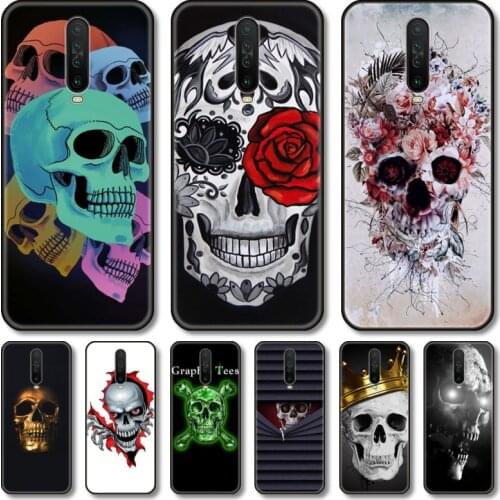 White skulls Phone Case For Redmi Note 10 9 9A K40 8 7 A S C T GO PRO 5G Black Cover TPU