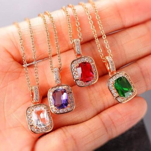 Luxury Pendant Necklace For Women Classic Geometry Square Zircon Silver Color Neck Choker Chain Wedding Accessories Jewelry N399