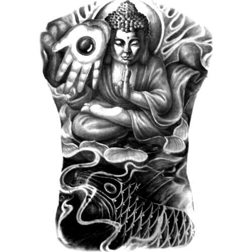 Black Big Buddha Temporary Tattoo Cassock Shakyamuni Tathagata Buddha Tattoo Stickers Fake Buddhist Tattoos for Full back