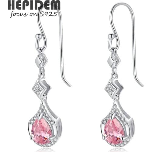 HEPIDEM 100% Tourmaline 925 Sterling Silver Stud Earrings 2022 Trend Women Pink Stone Gem Gemstones Gift S925 Fine Jewelry 5006