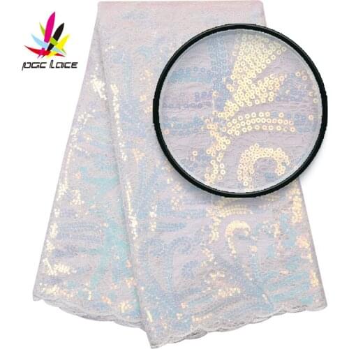 French Sequence Lace Fabric African Mesh Big Embroidery Nigerian Full Dress Fabrics Hot Flower High Quality