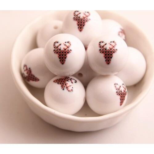 Kwoi vita 20mm 100pcs/lot acrylic white solid print Deer Beads for Chunky beads Necklace Jewelry