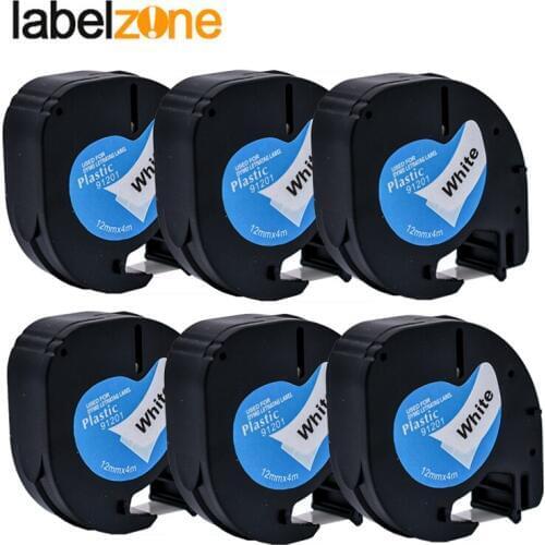 LABLEZONE 6Pcs 91201 Plastic label tape Compatible Dymo Letratag printers LT91201 91331 91221 59422 black on white 12mm*4m