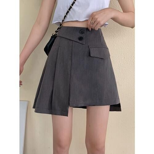 Summer 2020 new black high waist pleated irregular skirt summer preppy style short skirt female back to school skirt
