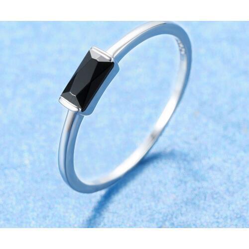 Cute Female Small Black Stone Ring 100% Real 925 Sterling Silver Finger Ring Promise Engagement Rings For Women