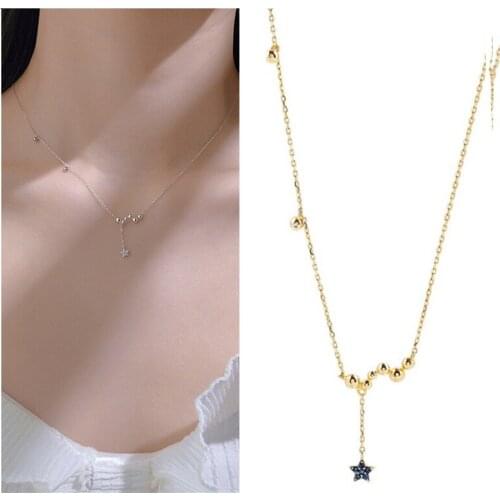 Fashion Lady Silver 925 Clavicle Necklaces Girls Choker Exquisite Zircon Gold Dipper Star Pendant Necklace For Women Jewelry