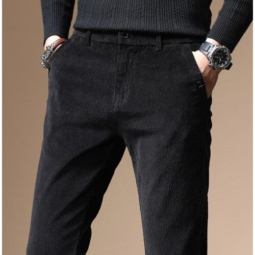 Autumn Winter Elastic Fashion Thick Corduroy Pants Men Business Loose Straight Midlife Pants Jogger Trousers Male Plus size 38