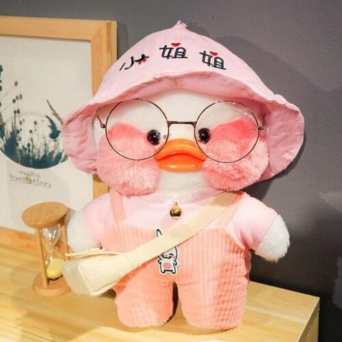 Pink Hat Powder Clothes Hoodie Hyaluronic Acid Duck with Glasses Hat Plush Toy Stuffed Soft Birthday Gift for Girls