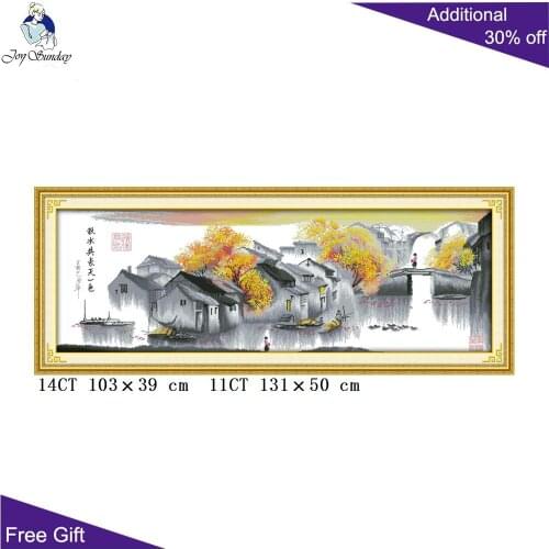 Joy Sunday Jiangnan Water Township Needlework F828 14CT 11CT Counted and Stamped Home Decoration My Dream Home Cross Stitch kits