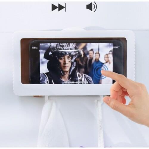 Bathroom Mobile Phone Holder Box Touch Screen Wall Mounted Punch Free Self-adhesive Bracket Waterproof Shower Watching Phone