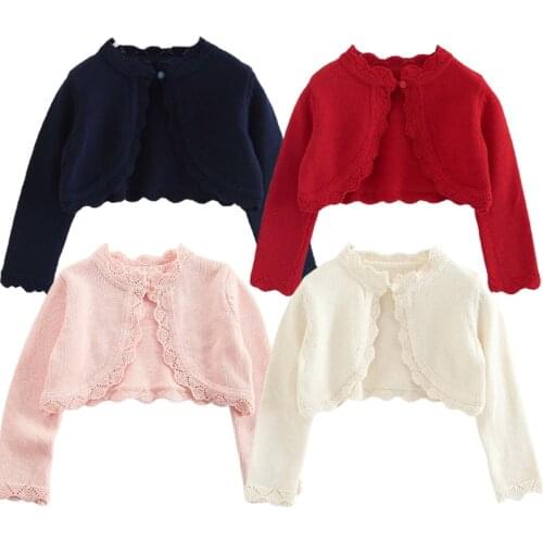 Toddler Girl Long Sleeve Bowknot Bolero Wedding Birthday Party Jacket Formal Knitted Crochet Cardigan Coat Kids Cape Clothing